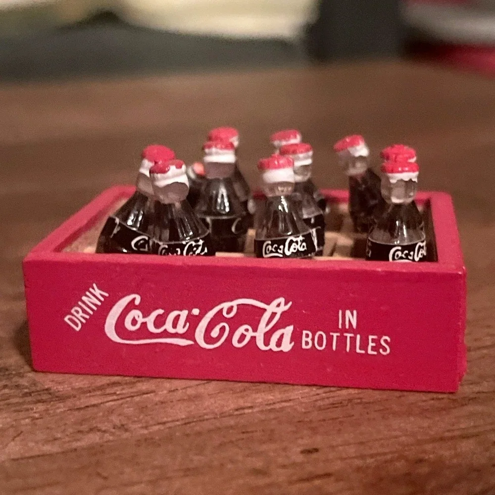 Dollhouse Miniature Drink Coca Cola 12 Bottle Wooden Crate Coke Soda Accessories